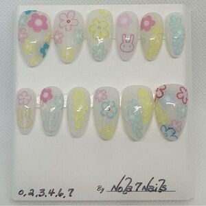 Handmade Press On Nails Medium Length 12pc Set Almond Shape EASTER NAILS